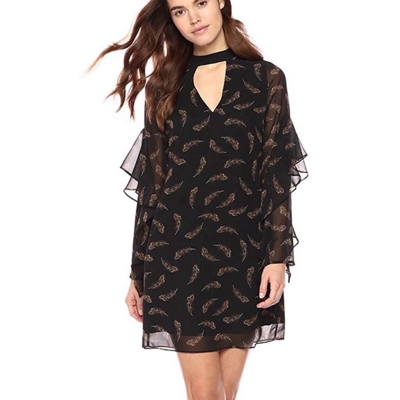 Black feather print choker dress by Sam Edelman - Picture 2 of 5